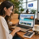 woman traveler looking for promotion in to website