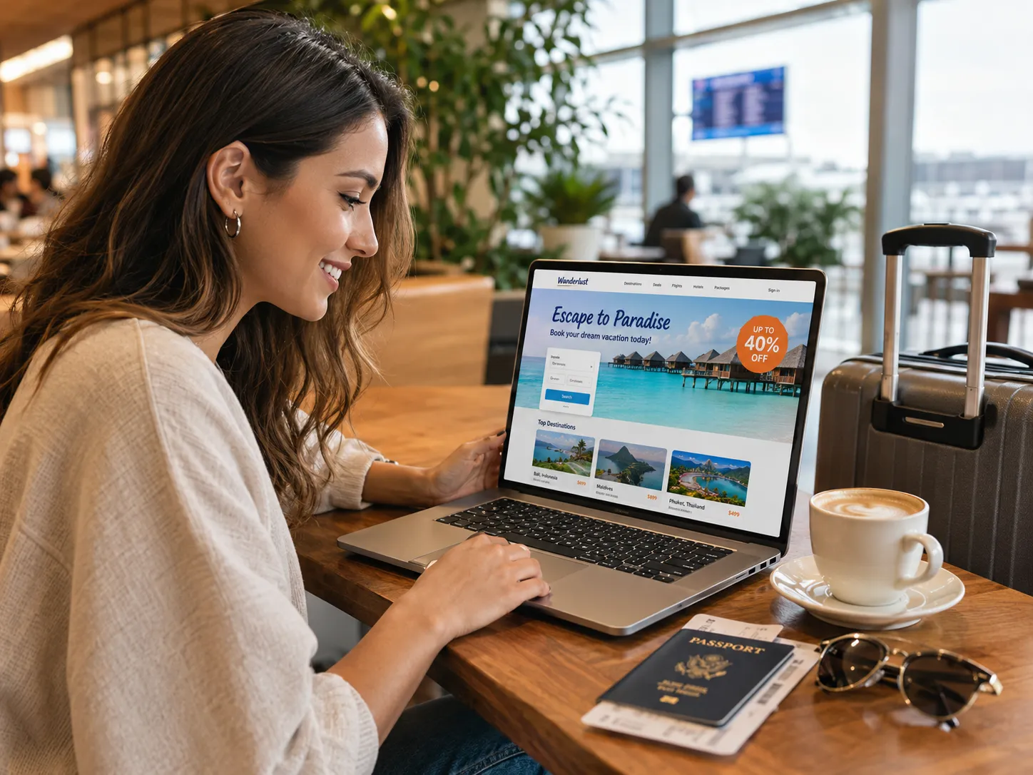 woman traveler looking for promotion in to website