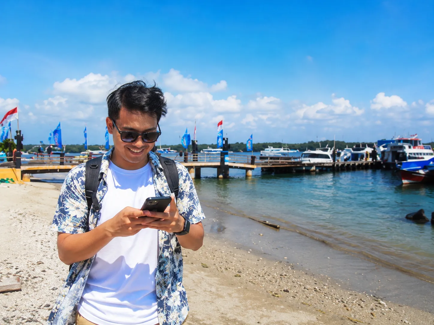 asian traveller at serangan port