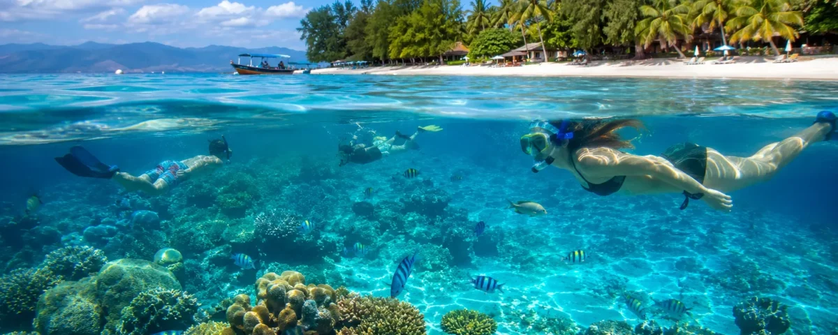 Traveler snorkeling at gili trawangan