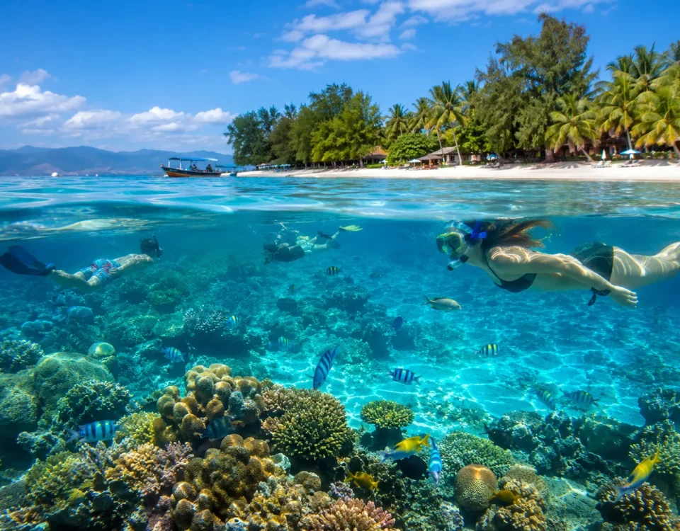 Traveler snorkeling at gili trawangan