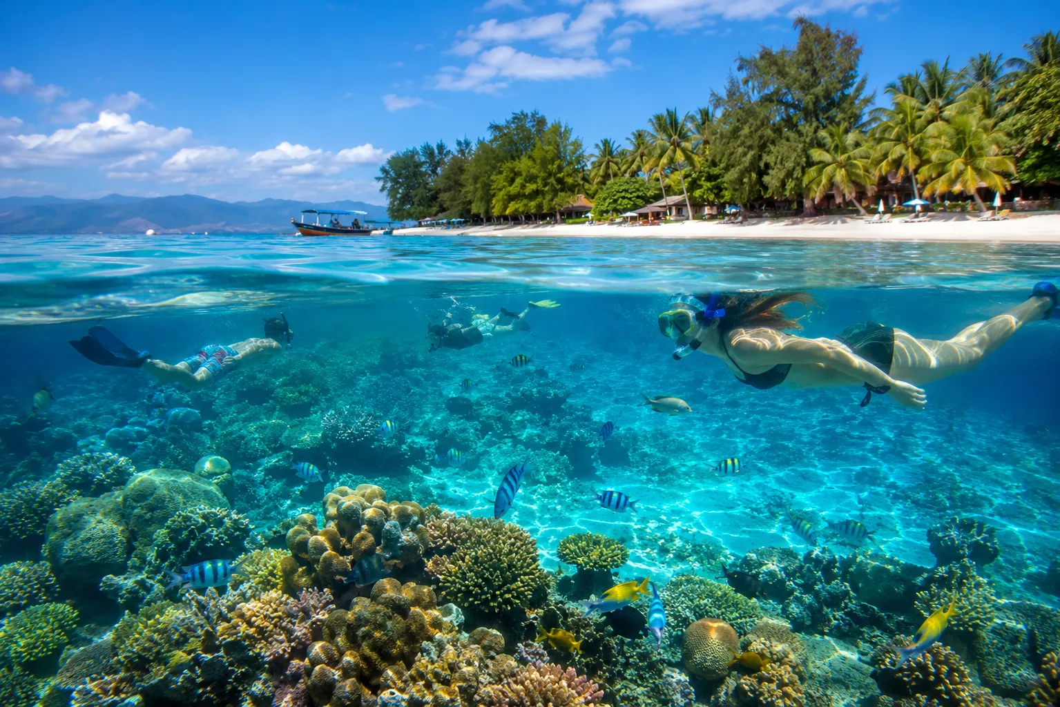 Traveler snorkeling at gili trawangan